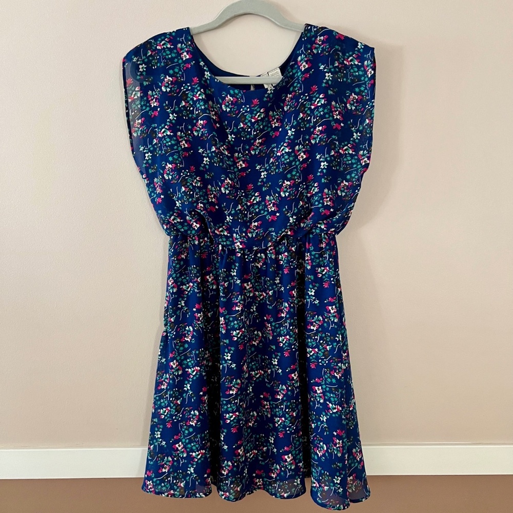 Blue Floral Summer Sleeveless Dress by Japna Size Small Like New